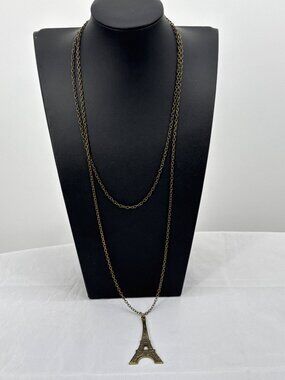 Vintage Bronze Layered Eiffel Tower Necklace Paris Cottagecore Steampunk Charm